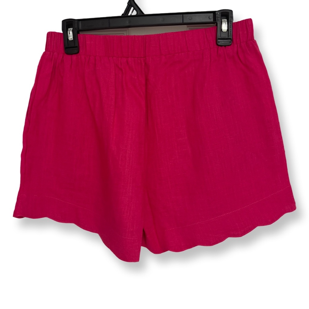 Umgee High Waisted Scalloped Hem Linen Shorts Women’s Medium Hot Pink - Picture 2 of 6